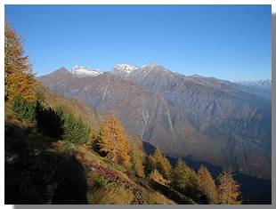 Pizzo Scalino e punta Painale visti dal sentiero Valdone-alpe Canale. Foto M. Dei Cas
