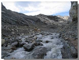 Il ramo pi&ugrave; occidentale del torrente Scerscen. Foto di M. Dei Cas